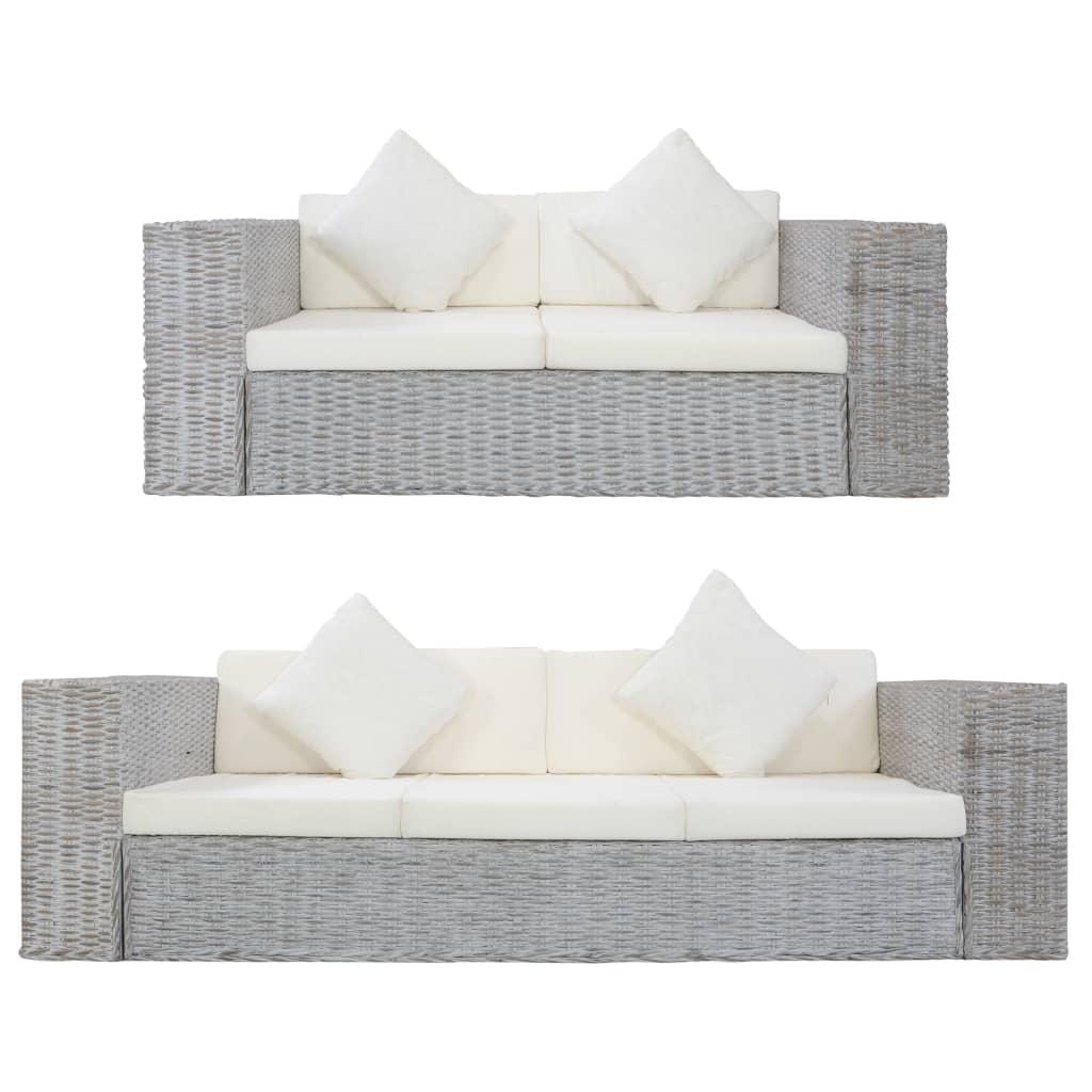 Sofasæt i 2 dele med hynder naturlig rattan grå billede