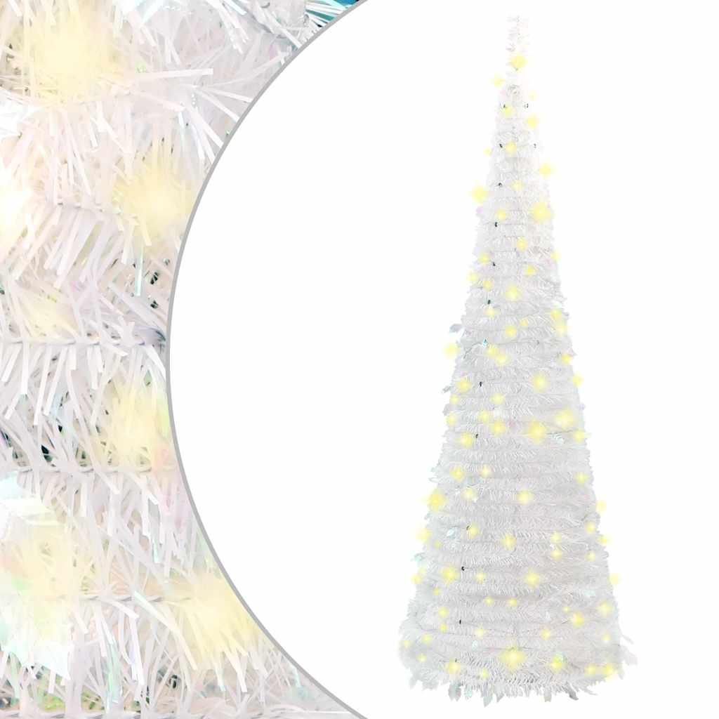 Kunstigt juletræ med 200 LED'er 210 cm pop op-funktion hvid billede