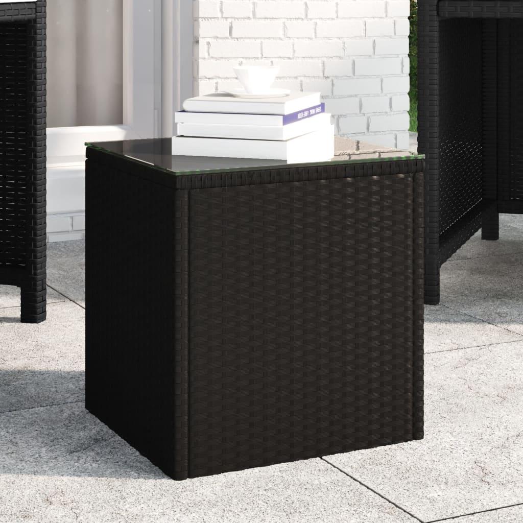 Sidebord 40x37x40,5 cm polyrattan og hærdet glas sort billede