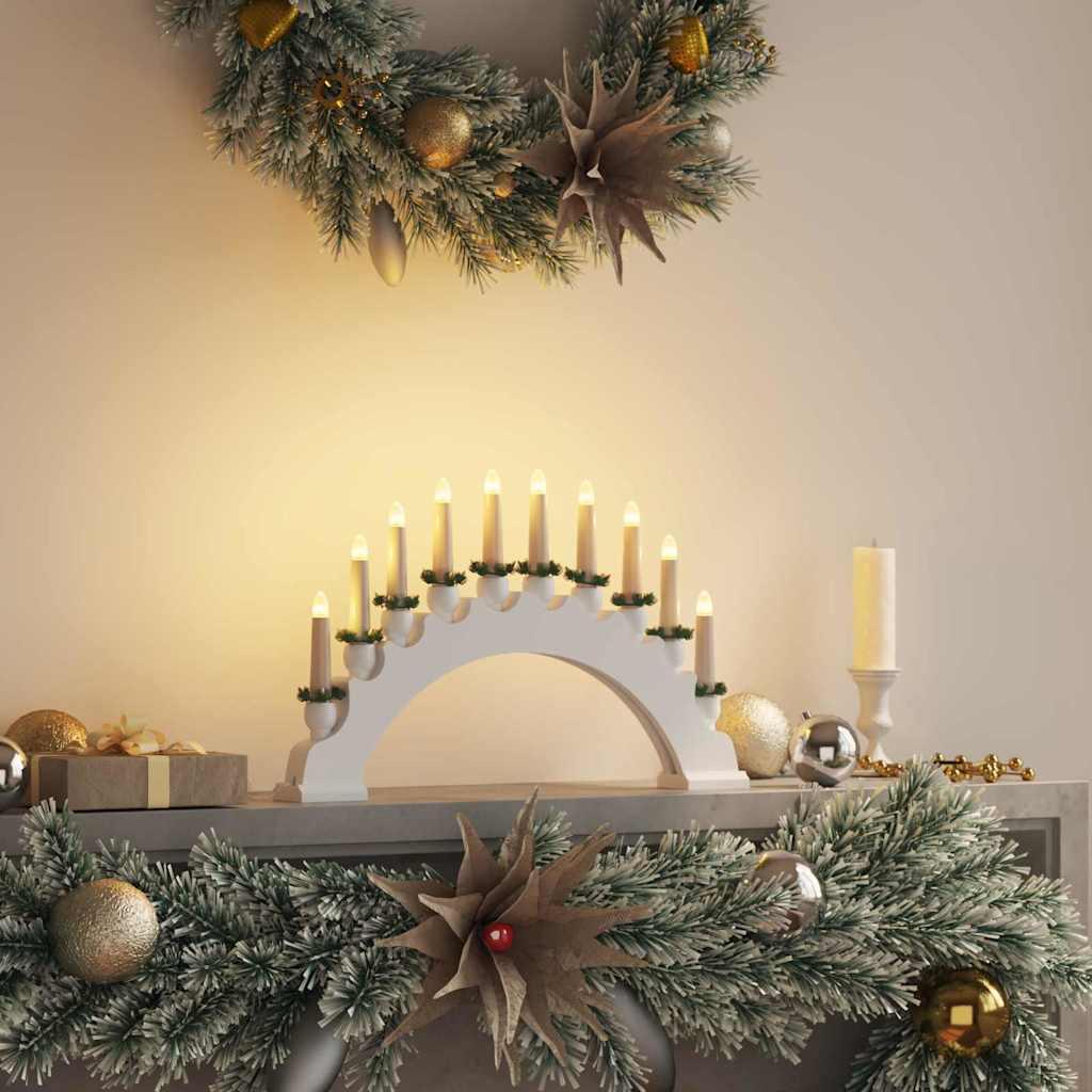 Julelys Bue med 10 LED Lys Hvid 47 x 5 x 29 cm Massivt fyrretræ billede