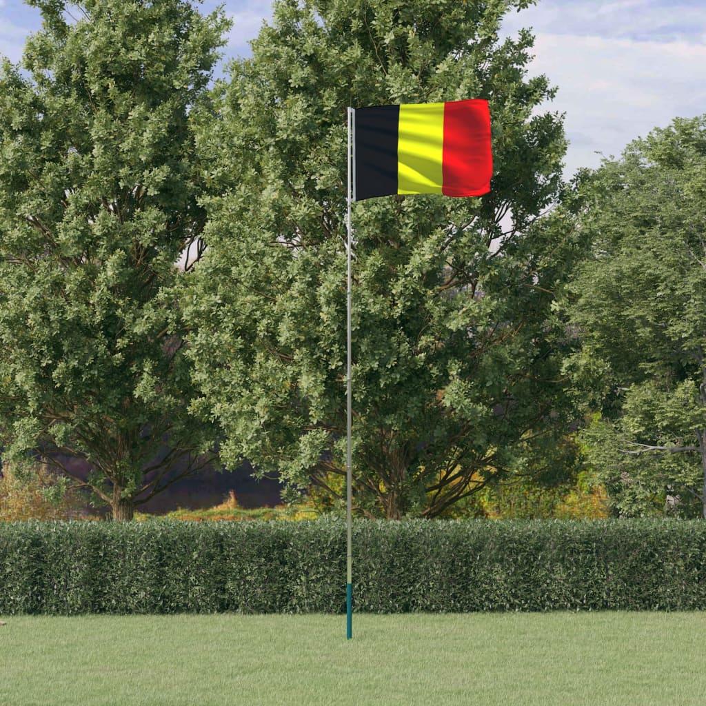 Belgien flag og flagstang 5,55 m aluminium billede