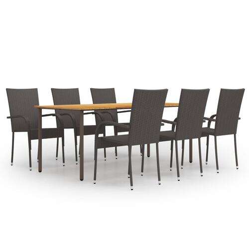 Spisebordssæt til haven 7 dele polyrattan brun
