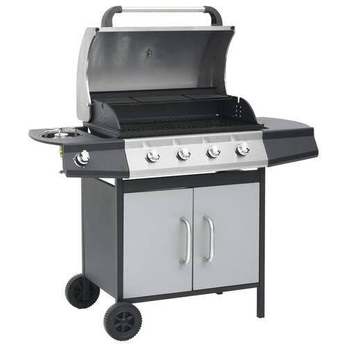 Gasgrill 4+1 grillzoner stål og rustfrit stål sort og sølvfarvet