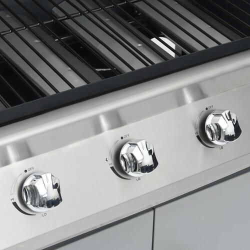 Gasgrill 4+1 grillzoner stål og rustfrit stål sort og sølvfarvet