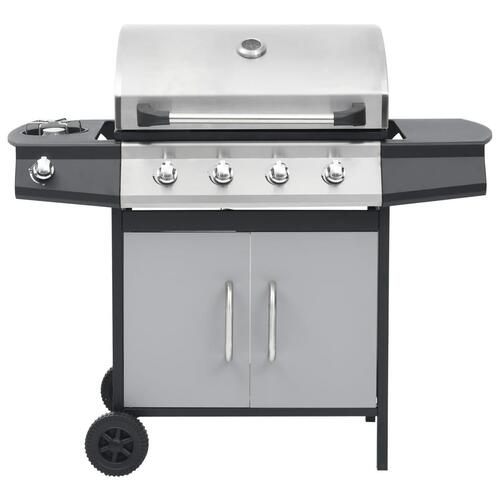 Gasgrill 4+1 grillzoner stål og rustfrit stål sort og sølvfarvet
