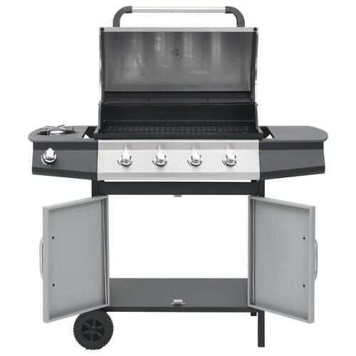 Gasgrill 4+1 grillzoner stål og rustfrit stål sort og sølvfarvet