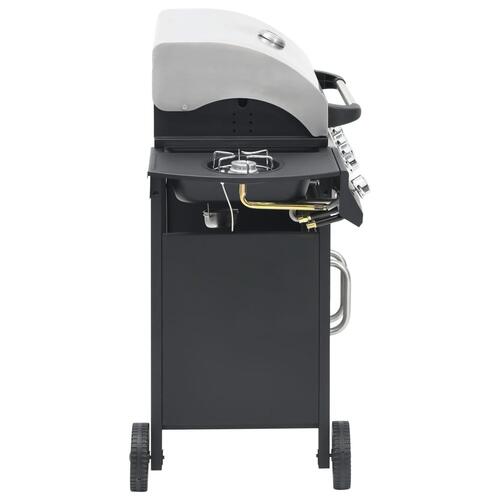 Gasgrill 4+1 grillzoner stål og rustfrit stål sort og sølvfarvet