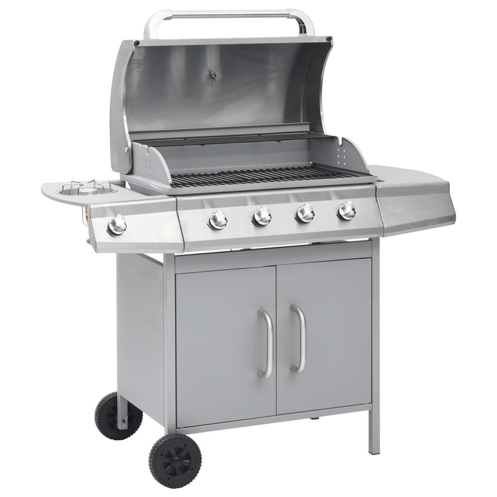 Gasgrill 4+1 grillzoner rustfrit stål sølvfarvet