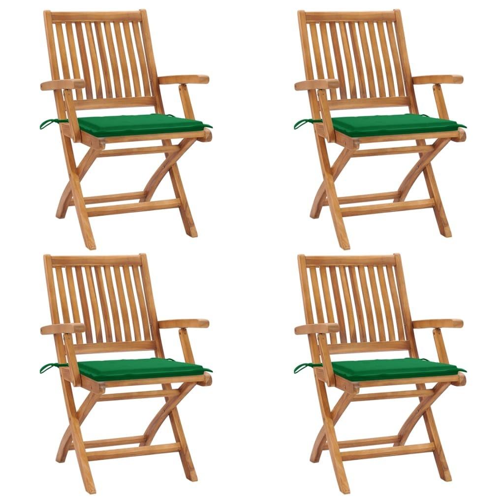 Foldbare havestole 4 stk. med hynder massivt teaktræ billede
