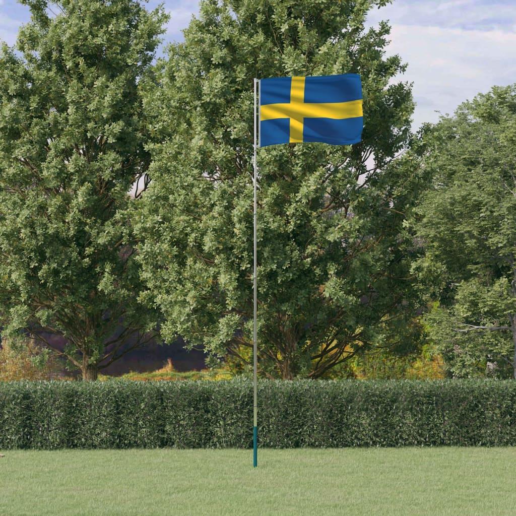 Sverige flag og flagstang 5,55 m aluminium billede