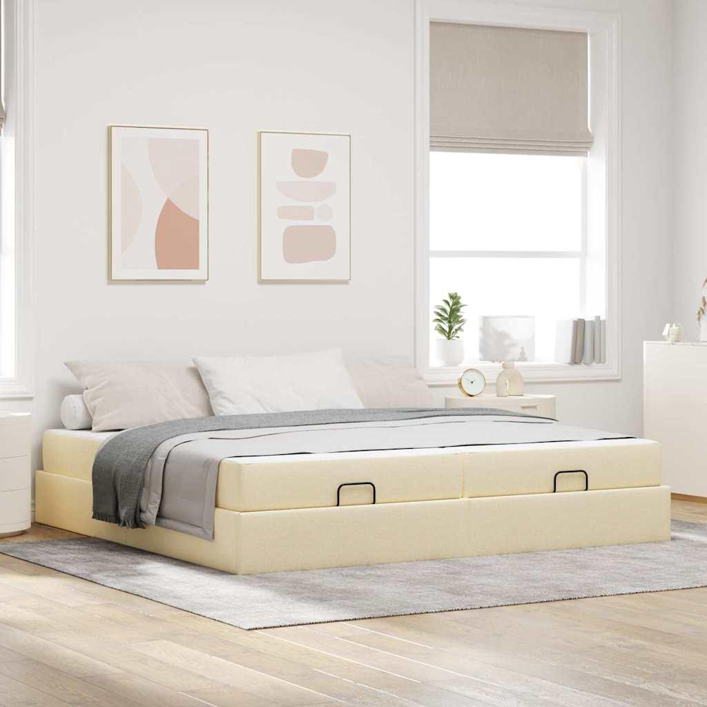 Sengeramme med madras med madras 2 stk Creme Stof billede