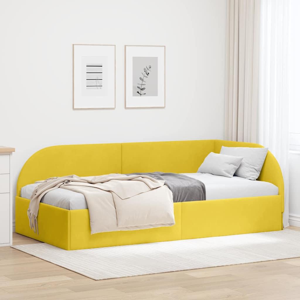 Hjørnesengramme med hovedgærde Gul 90 x 190 cm Fløjl billede