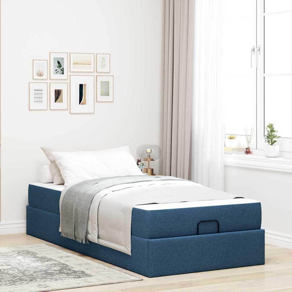 Sengeramme med madras med madras 2 stk Blå Stof billede