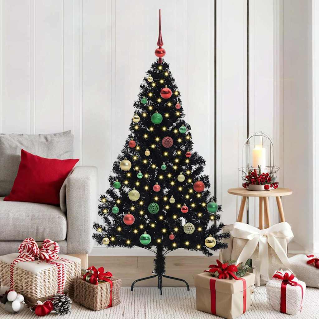 Kunstig Forbelyst Juletræ med 150 LED'er Sort 150 cm PVC billede