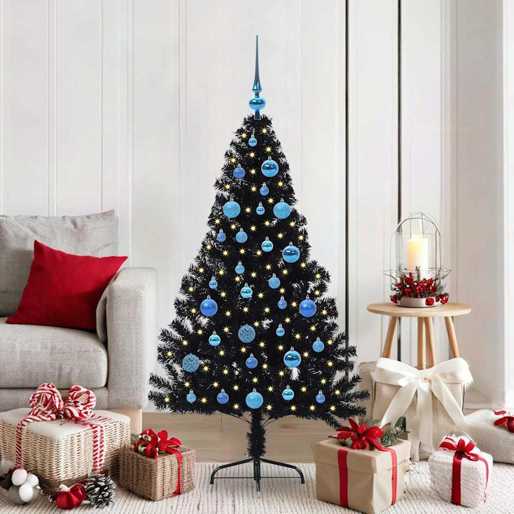 Kunstig Forbelyst Juletræ med 150 LED'er Sort 150 cm PVC billede