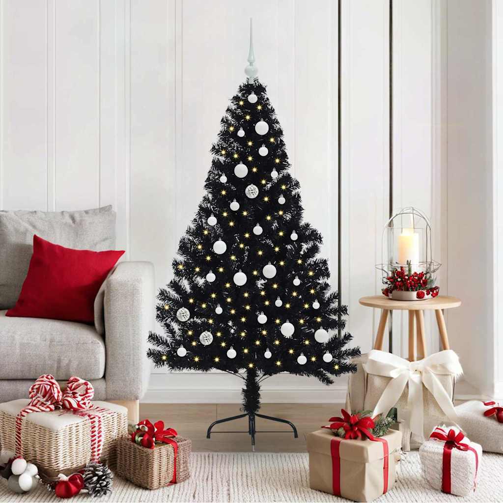 Kunstig Forbelyst Juletræ med 150 LED'er Sort 150 cm PVC billede
