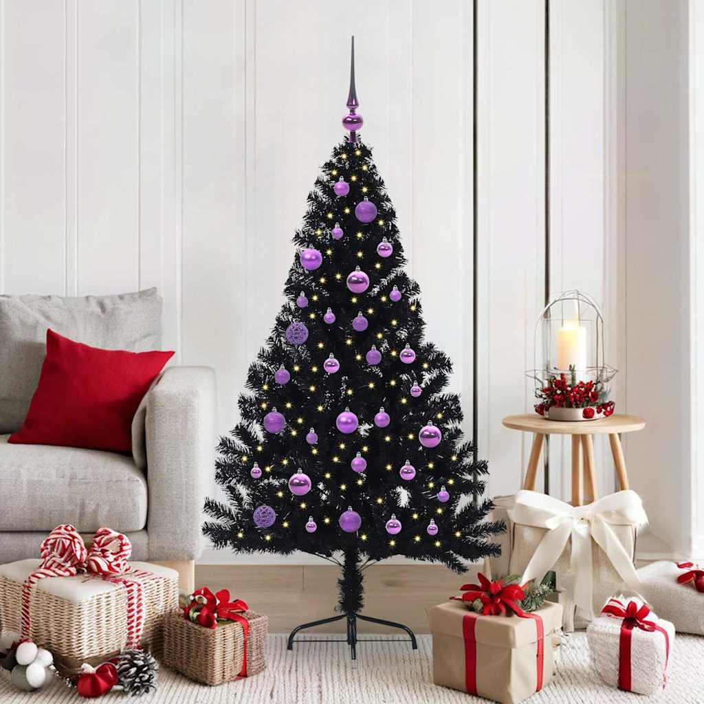Kunstig Forbelyst Juletræ med 150 LED'er Sort 150 cm PVC billede