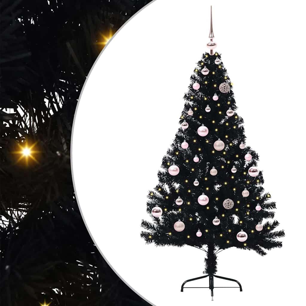 Kunstig Forbelyst Juletræ med 150 LED'er Sort 150 cm PVC billede