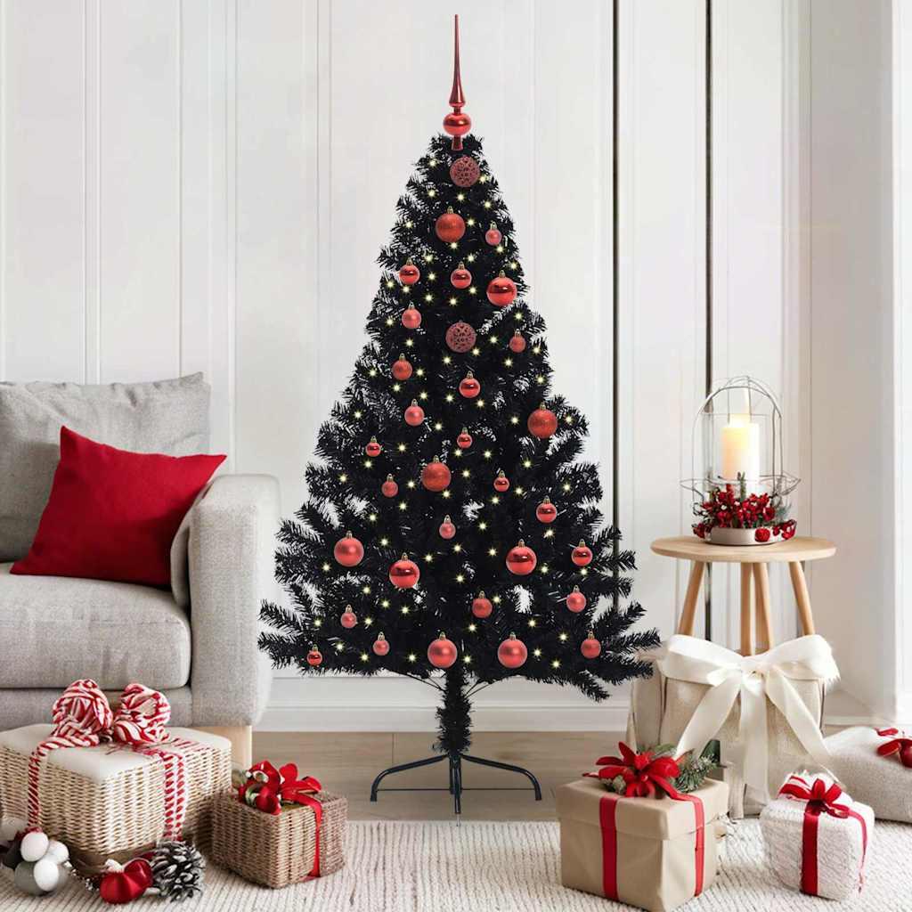 Kunstig Forbelyst Juletræ med 150 LED'er Sort 150 cm PVC billede