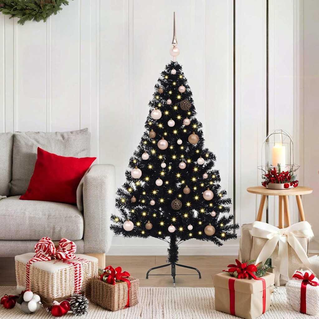 Kunstig Forbelyst Juletræ med 150 LED'er Sort 150 cm PVC billede