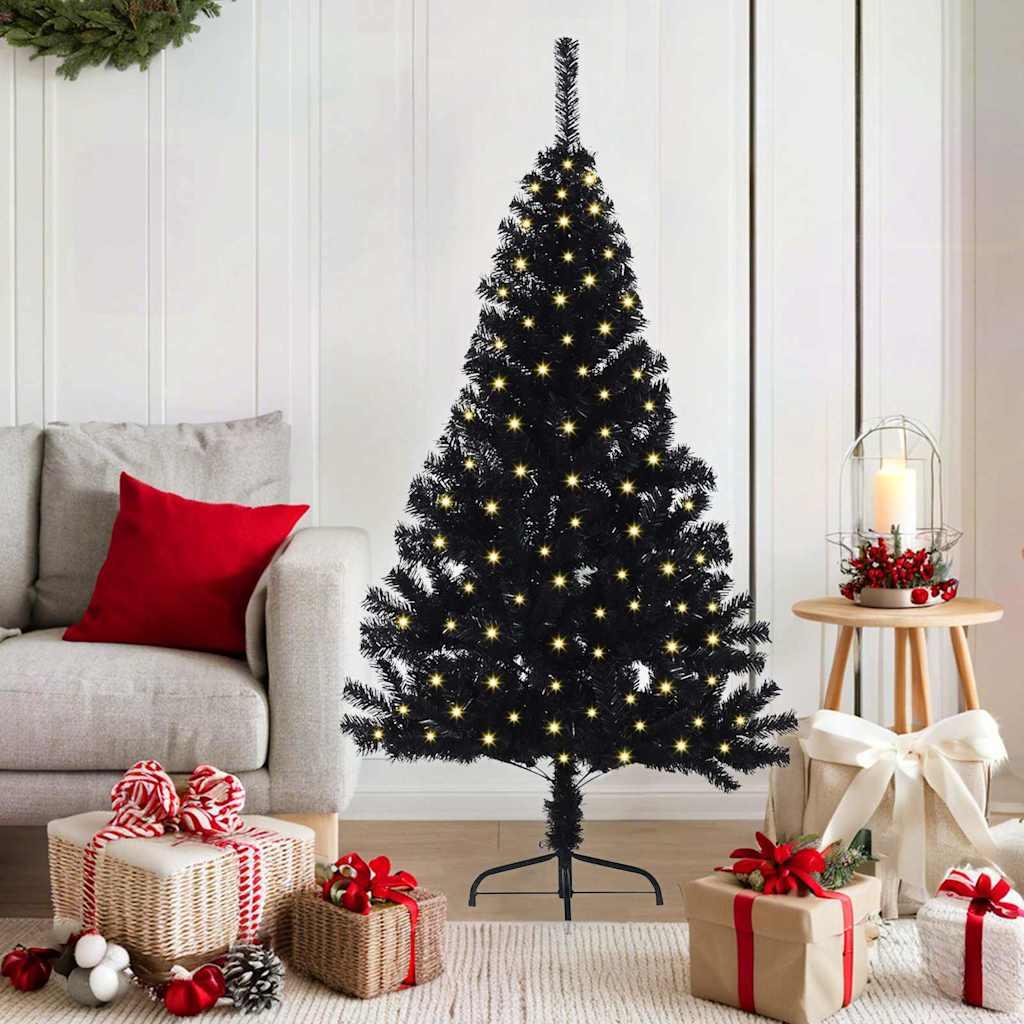 Kunstig Forbelyst Juletræ med 150 LED'er Sort 150 cm PVC billede