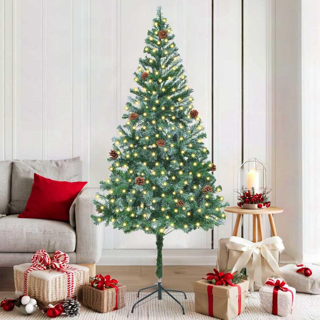 Kunstigt juletræ 180 cm med 300 LED - grøn, PVC og stål billede