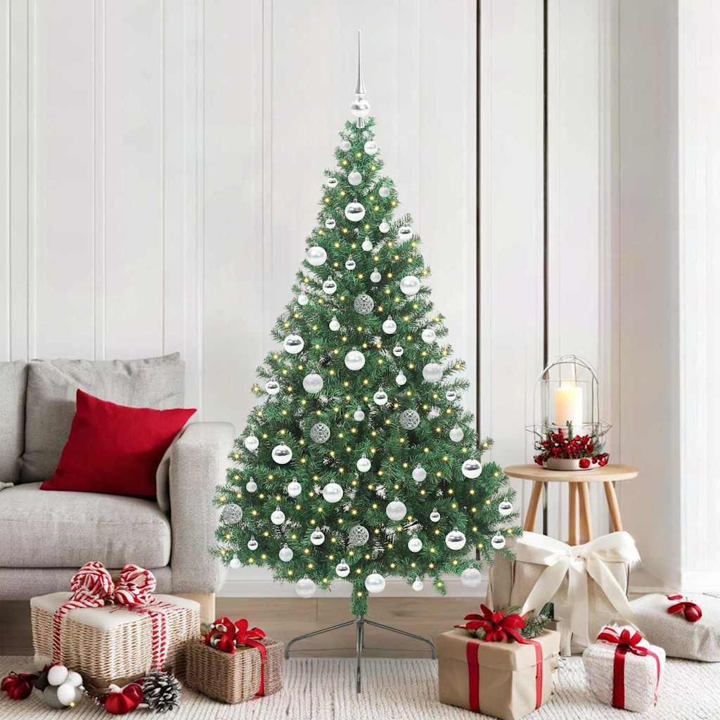 Kunstig Forbelyst Juletræ med 300 LED'er Grøn 180 cm PVC billede