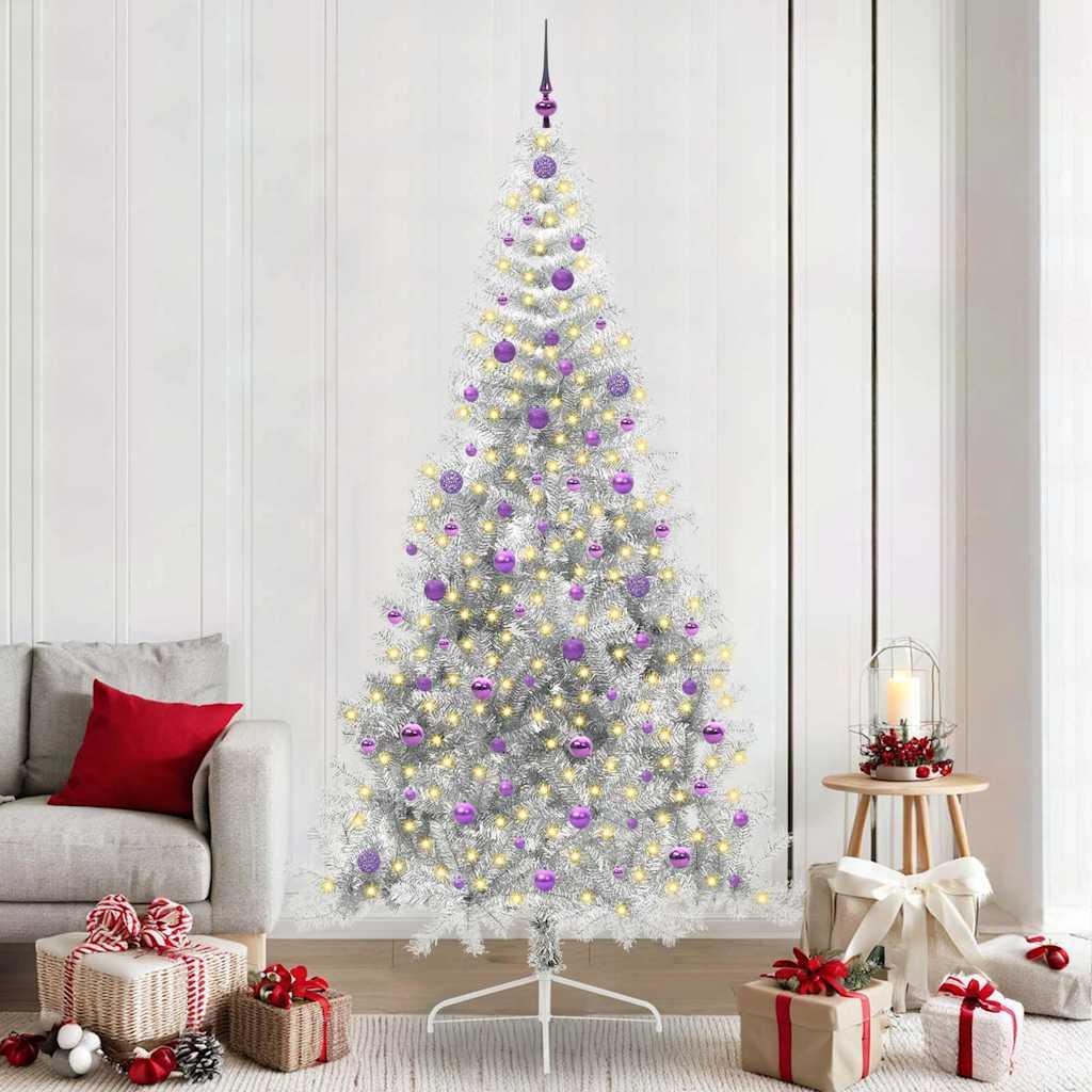 Kunstig Forbelyst Juletræ med 300 LED'er Sølv 240 cm PET billede