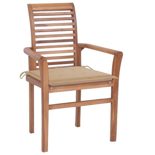 Spisebordsstole 6 stk. med beige hynder massivt teaktræ
