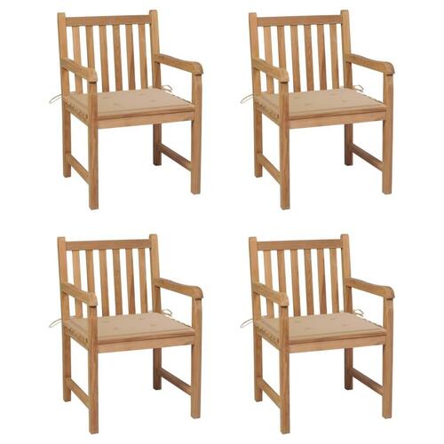 Havestole 4 stk. med beige hynder massivt teaktræ