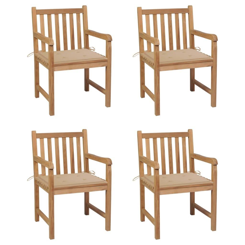 Havestole 4 stk. med beige hynder massivt teaktræ