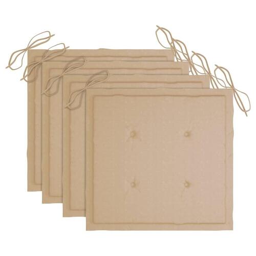Havestole 4 stk. med beige hynder massivt teaktræ
