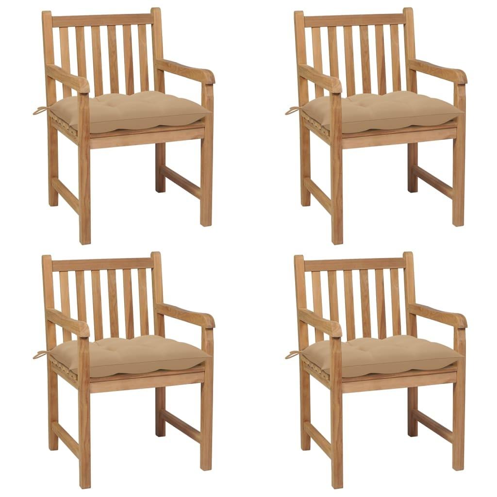 Havestole 4 stk. med beige hynder massivt teaktræ