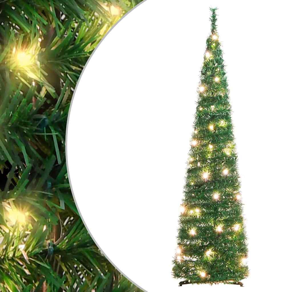 Kunstigt juletræ med 50 LED'er 120 cm pop op-funktion grøn billede