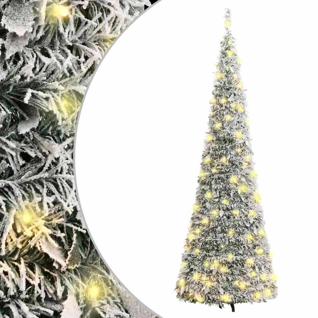 Kunstigt juletræ med sne 50 LED'er 120 cm pop op-funktion billede