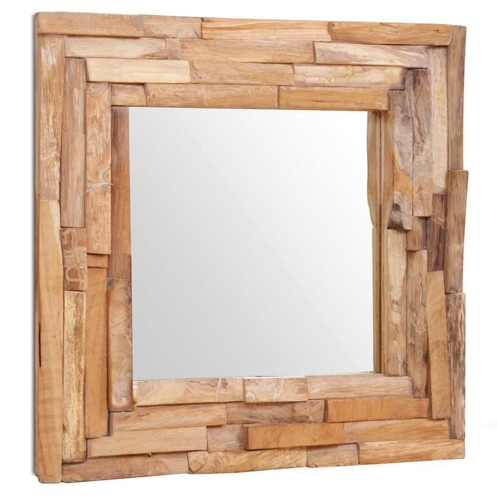 Dekorativt spejl i teak 60 x 60 cm firkantet billede