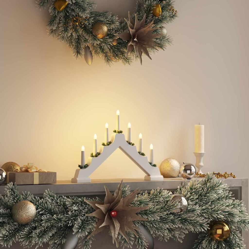 Julelys bro med 7 LED'er Hvid 39.5 x 5 x 29 cm Massiv fyrretræ billede