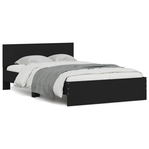 Sengeramme med sengegavl og LED-lys 140x190 cm sort