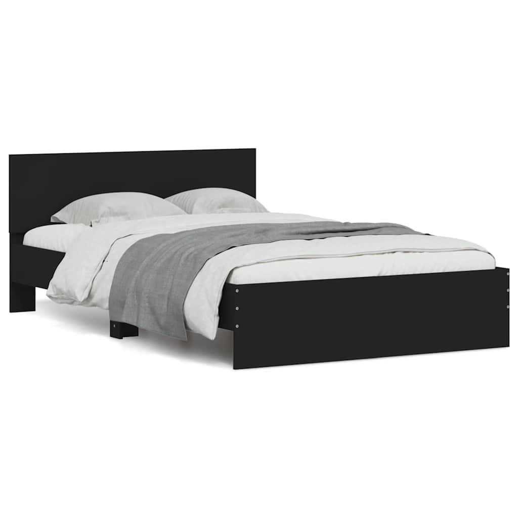 Sengeramme med sengegavl og LED-lys 140x190 cm sort