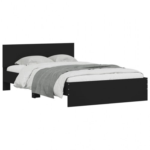 Sengeramme med sengegavl og LED-lys 140x190 cm sort