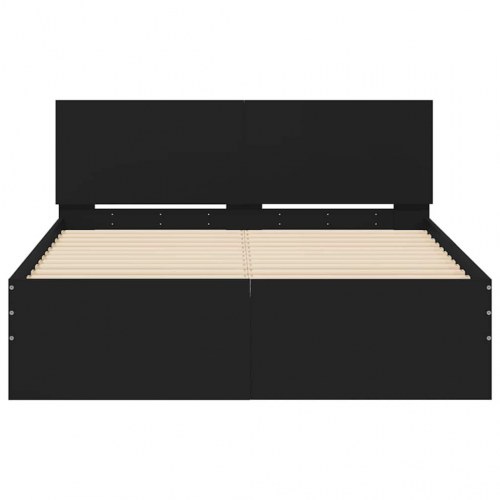 Sengeramme med sengegavl og LED-lys 140x190 cm sort
