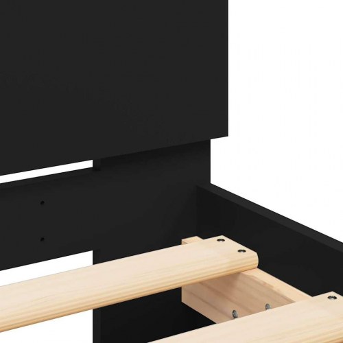 Sengeramme med sengegavl og LED-lys 140x190 cm sort
