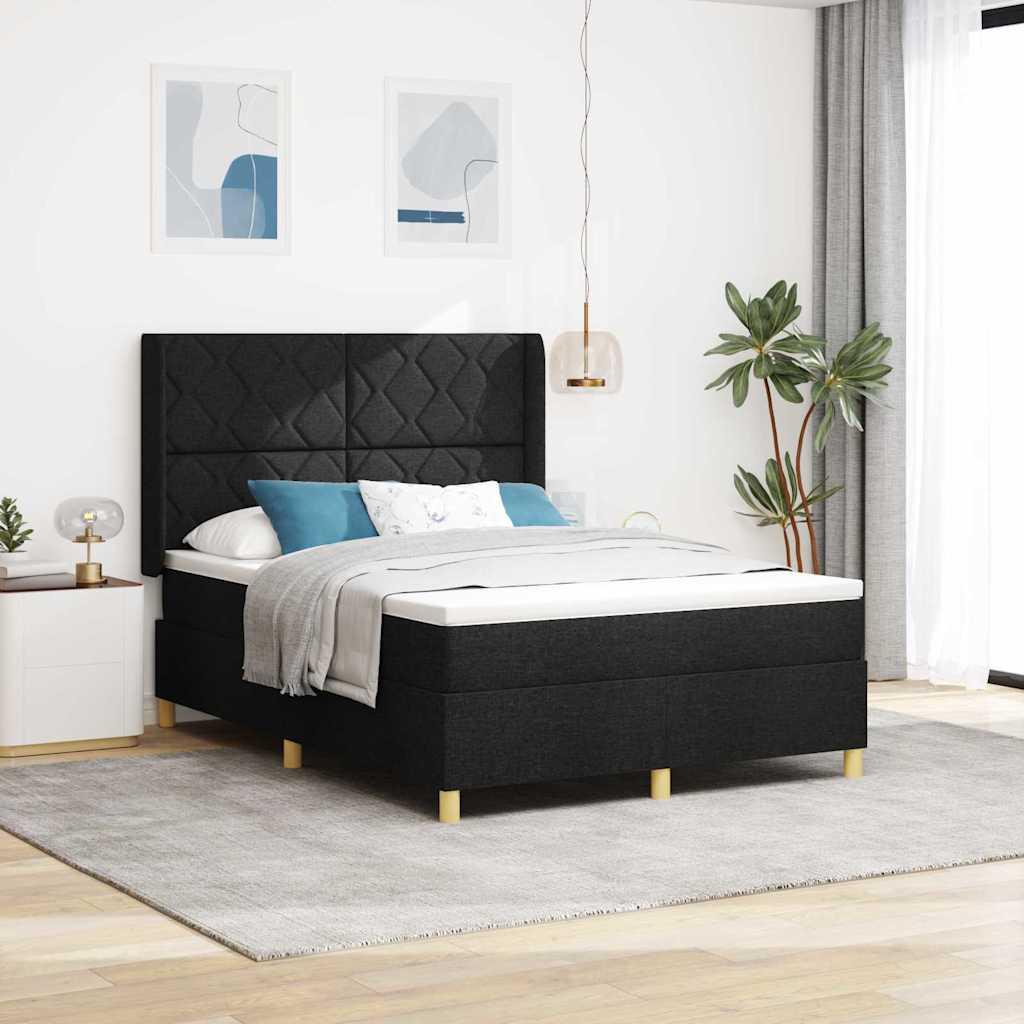 Kontinentalseng med LED-lysstrimler 140 x 190 cm - sort stof