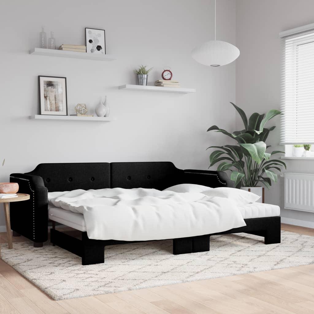 Daybed med udtræk og madras 100x200 cm stof sort billede