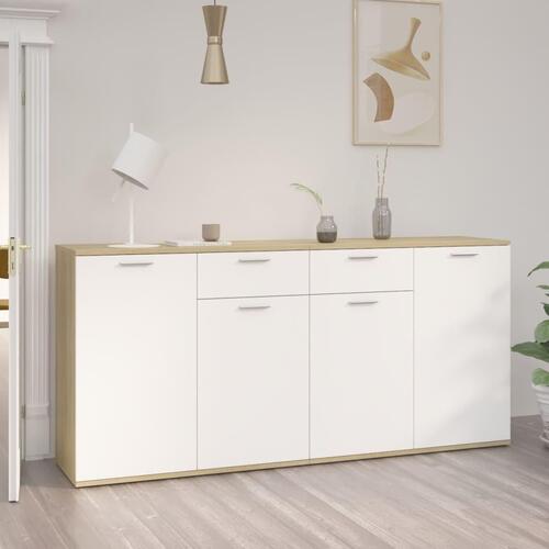 Skænk 160x36x75 cm konstrueret træ hvid og sonoma-eg