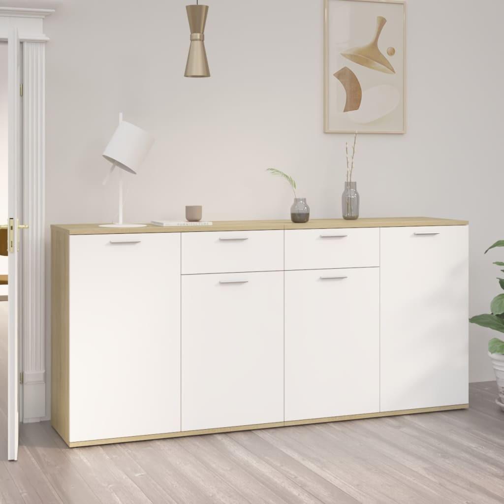 Skænk 160x36x75 cm konstrueret træ hvid og sonoma-eg