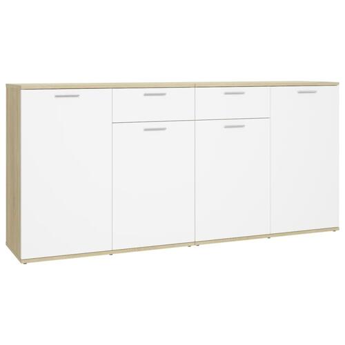Skænk 160x36x75 cm konstrueret træ hvid og sonoma-eg
