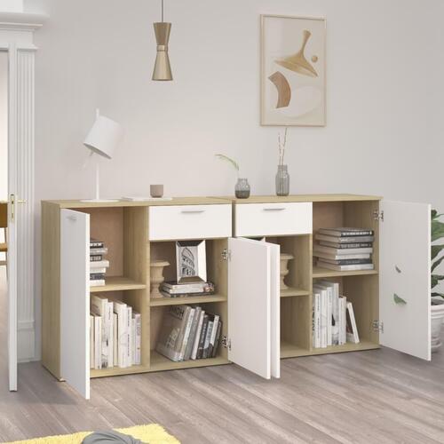 Skænk 160x36x75 cm konstrueret træ hvid og sonoma-eg