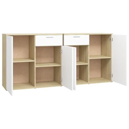 Skænk 160x36x75 cm konstrueret træ hvid og sonoma-eg