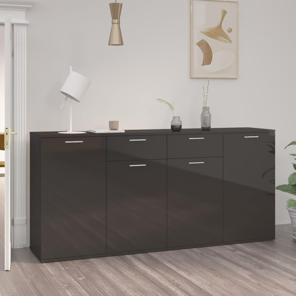 Skænk 160x36x75 cm konstrueret træ sort højglans
